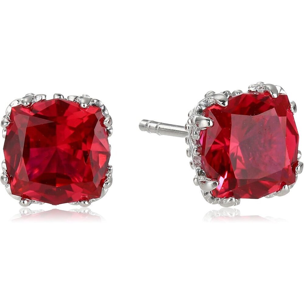 925 Sterling Silver 7mm Red Ruby Jubilee Cut Gemstone Stud Earrings for Women